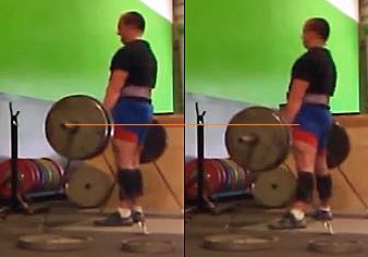 The orange line represents the height of the bar at lockout in the conventional pull. Notice how much lower it is with sumo.