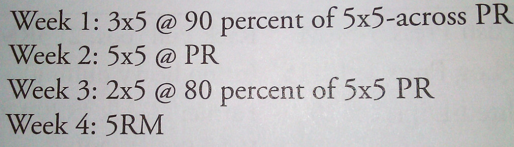 Precise examples using poundages, sets, reps, and assistance exercises are given in the book.