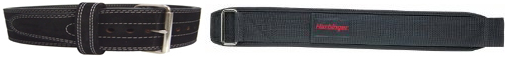 A velcro belt (right) provides vastly inferior support to a leather belt (left).