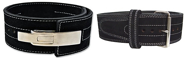 Lever belt (left) vs. prong belt (right).